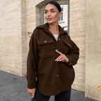 Damen Flauschige Utility-Jacke mit großen Taschen und Knopfdetails EB