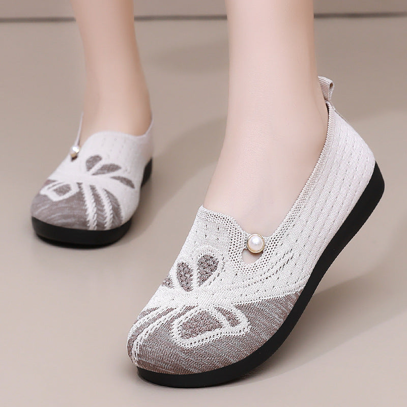 Damen Bequeme Slipper mit dekorativem Strickmuster und Perlenverzierung EB