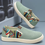 Damen Bequeme Slip-On Freizeitschuhe mit buntem Ethno-Muster EB