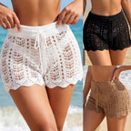 Damen-Häkelshorts mit elastischem Bund und Lochmuster