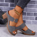 Damen Bequeme Blockabsatz-Sandalen mit modischem Schnitt und verstellbarem Riemen EB