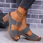 Damen Bequeme Blockabsatz-Sandalen mit modischem Schnitt und verstellbarem Riemen EB