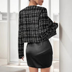 Damen elegante Übergangsjacke mit strukturiertem Muster und goldenen Knöpfen EB