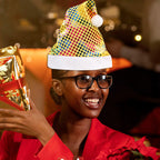 Glitzernde Weihnachtsmütze mit Plüschbesatz