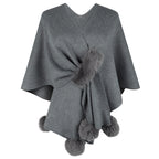 Damen eleganter Poncho mit luxuriösem Kunstfellbesatz EB