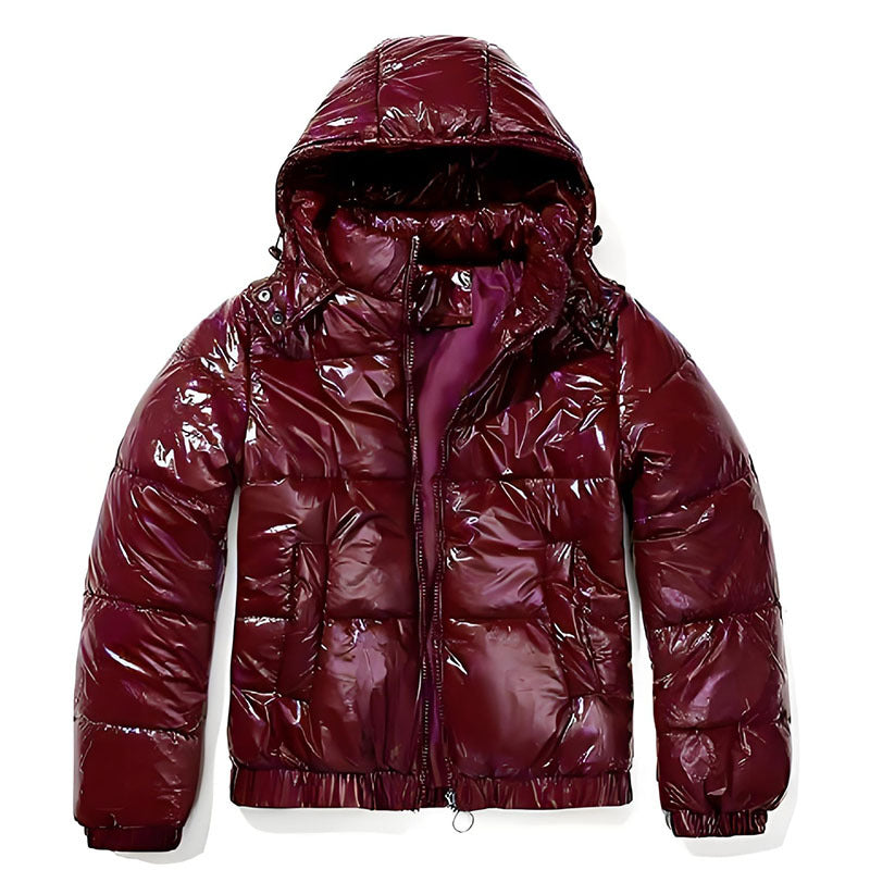 Damen Hochglänzende Steppjacke mit abnehmbarer Kapuze EB