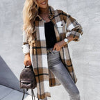 Damen Karierter Hemdblusenmantel aus weichem Baumwollmix EB