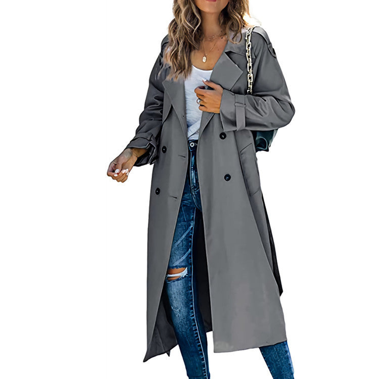 Damen Eleganter Trenchcoat im Oversize-Stil mit Taillengürtel EB