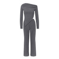 Damen figurbetontes Jumpsuit mit asymmetrischem Ausschnitt und langen Ärmeln EB