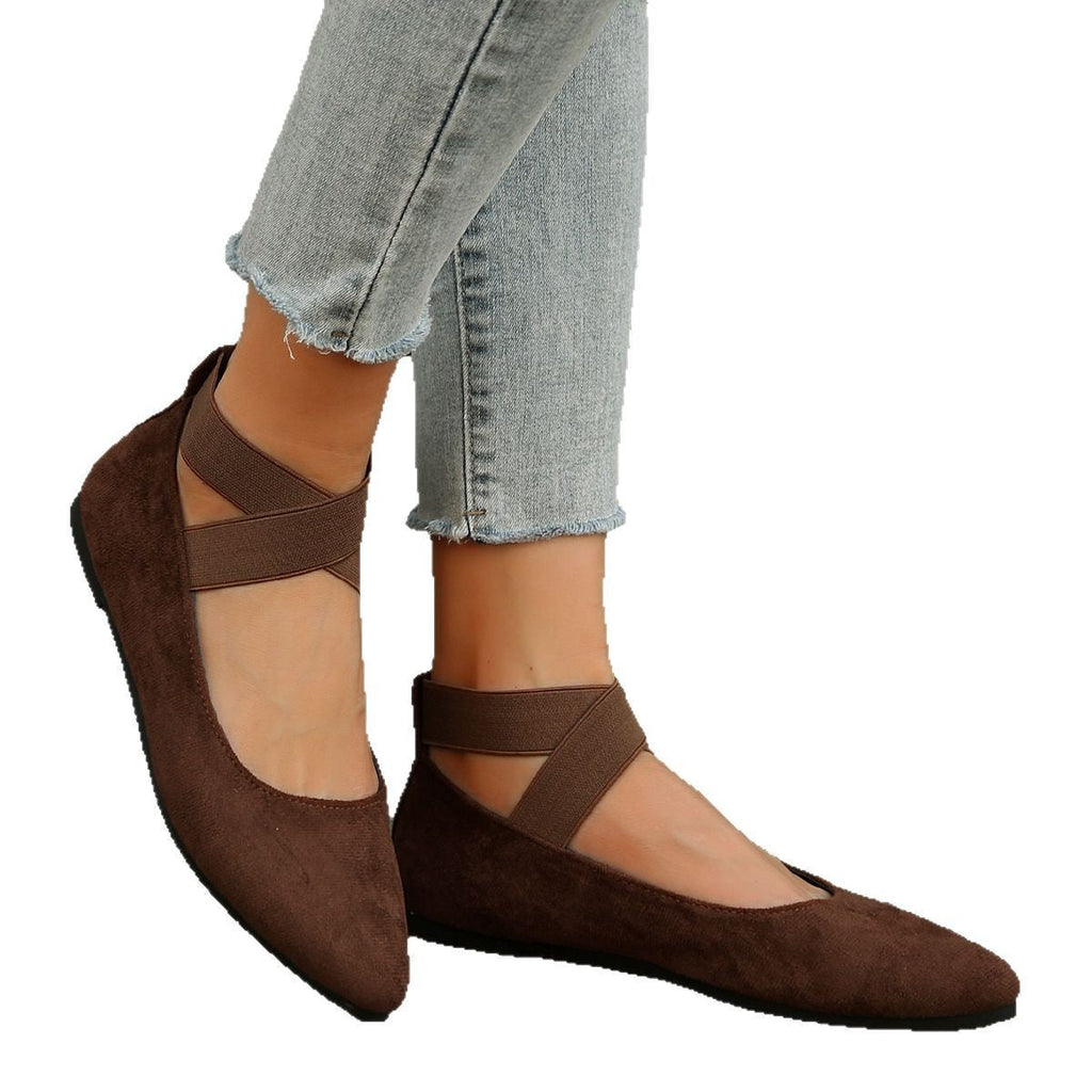Damen Ballerina-Schuhe mit elastischen Kreuzbändern und rutschfester Sohle EB