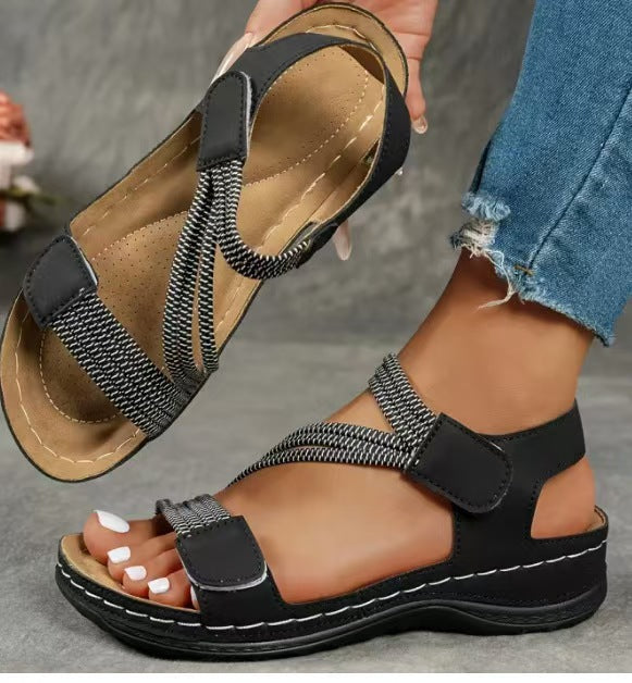 Damen Bequeme und modische Freizeit-Sandalen mit verstellbaren Riemen und gepolsterter Sohle EB