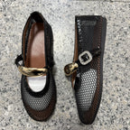 Damen Ballerinas mit modischem Netzdesign und dekorativem Riemchen EB