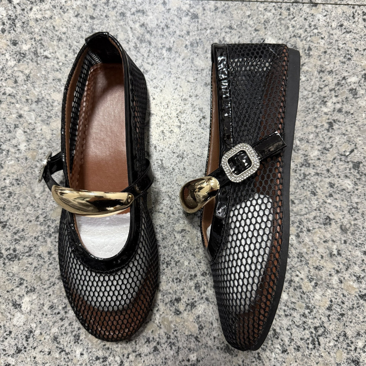 Damen Ballerinas mit modischem Netzdesign und dekorativem Riemchen EB