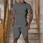 Herren nan schlankes Jersey-Set mit Rundhalsshirt und elastischer Tunnelzug-Shorts EB
