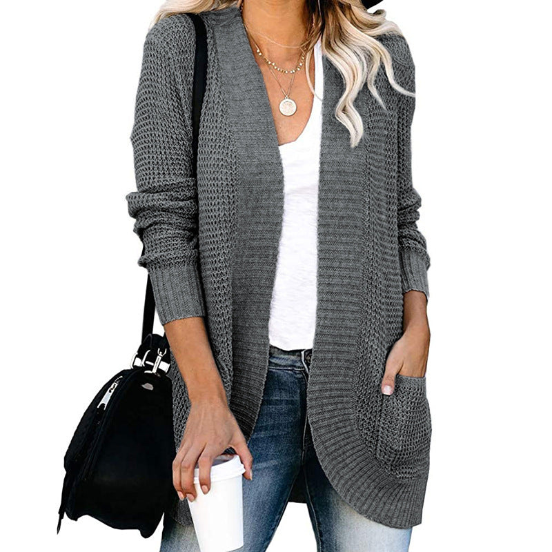 Damen legerer Strickmantel mit Taschen und offenen Front EB