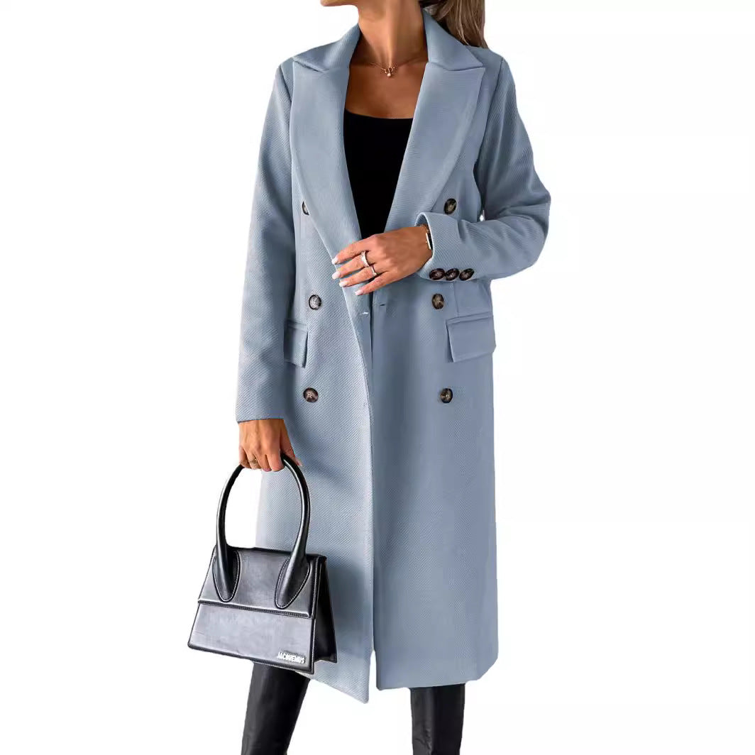 Damen eleganter Doppelreiher-Mantel mit modernem Schnitt und Taschen EB