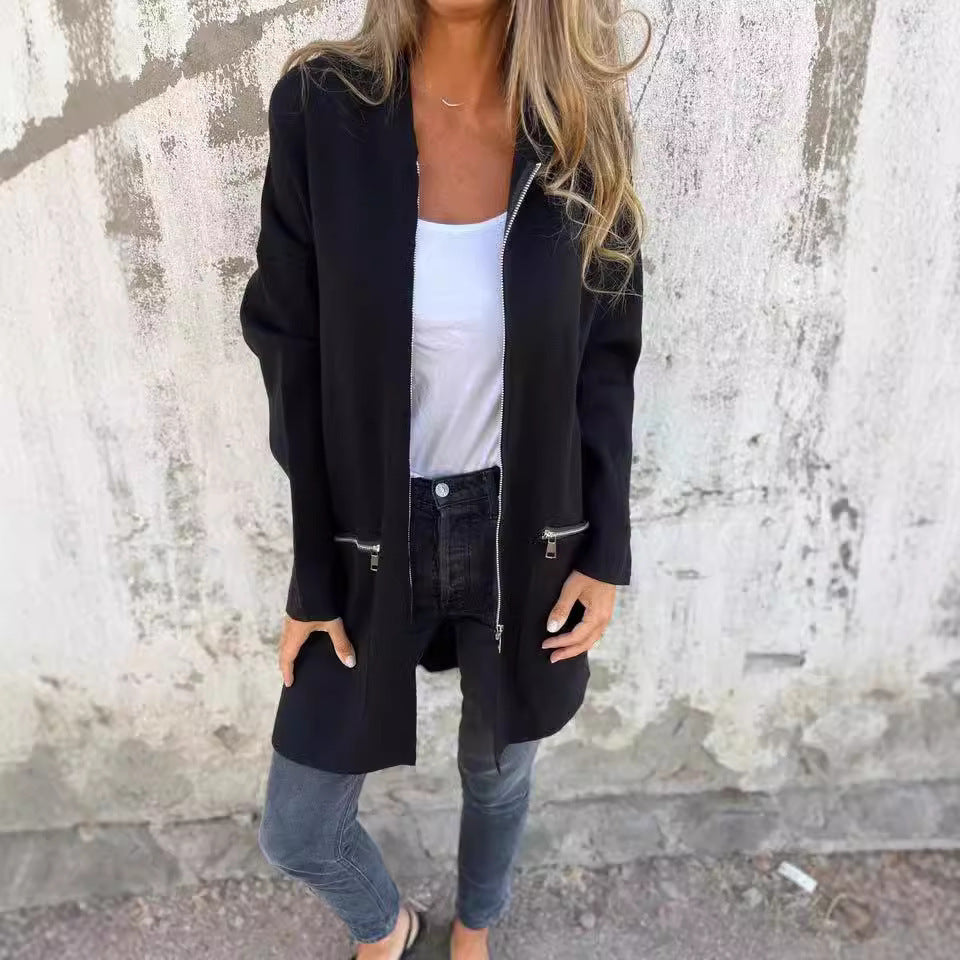 Damen lässiger Mantel mit Kapuze und asymmetrischem Schnitt EB