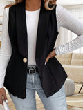 Damen Elegante ärmellose Blazerjacke mit dekorativem Knopf EB