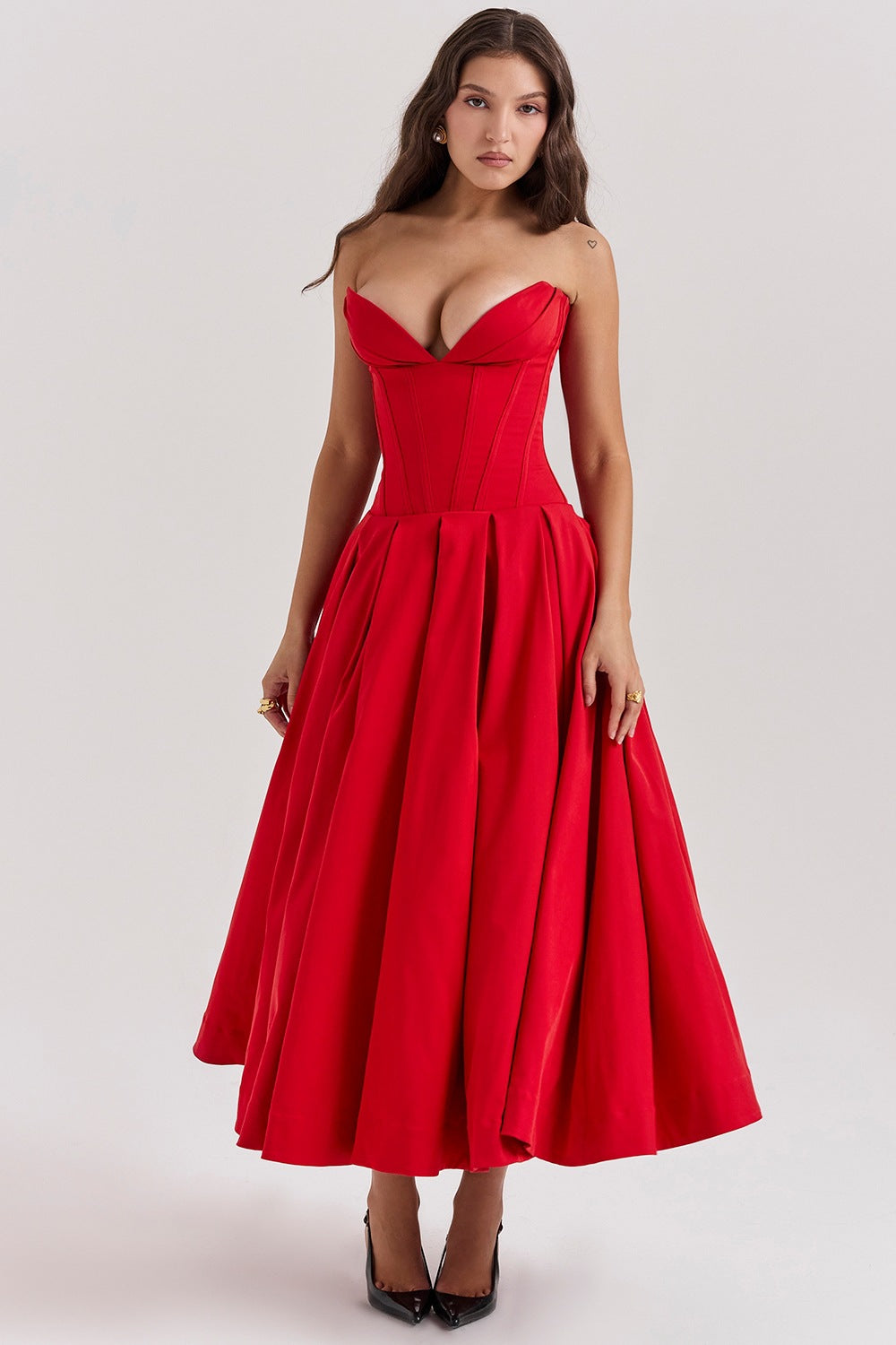 Damen Abendkleid mit taillierter Silhouette und A-linien Schnitt EB
