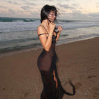 Damen transparenter Maxi-Strandanzug mit asymmetrischem Schnitt und Rüschen EB