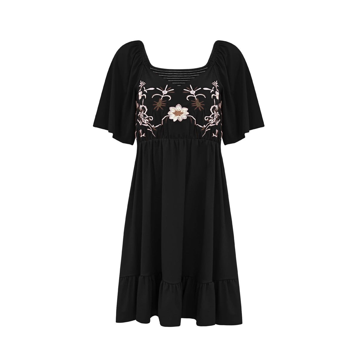 Damen bodenlanges Sommerkleid mit kunstvoller Stickerei und schwingendem Saum EB
