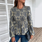 Damen Elegante Bluse mit raffiniertem Floral-Design und Puffärmeln EB