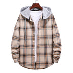 Damen Hemdjacke mit integrierter Kapuze und kariertem Muster EB