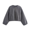 Damen kurz geschnittene Wolljacke mit Reißverschluss EB