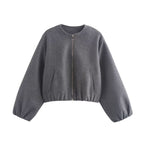 Damen kurz geschnittene Wolljacke mit Reißverschluss EB