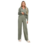 Damen elegantes und bequemes Strick-Lounge-Set mit Polokragen EB