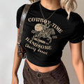 Damen Crop-Shirt mit auffälligem Cowboy-Motiv und stilvollem Schnitt EB