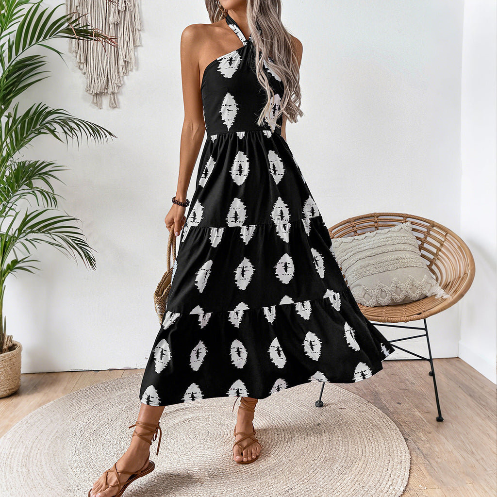 Damen Boho Maxikleid mit asymmetrischen Trägern EB
