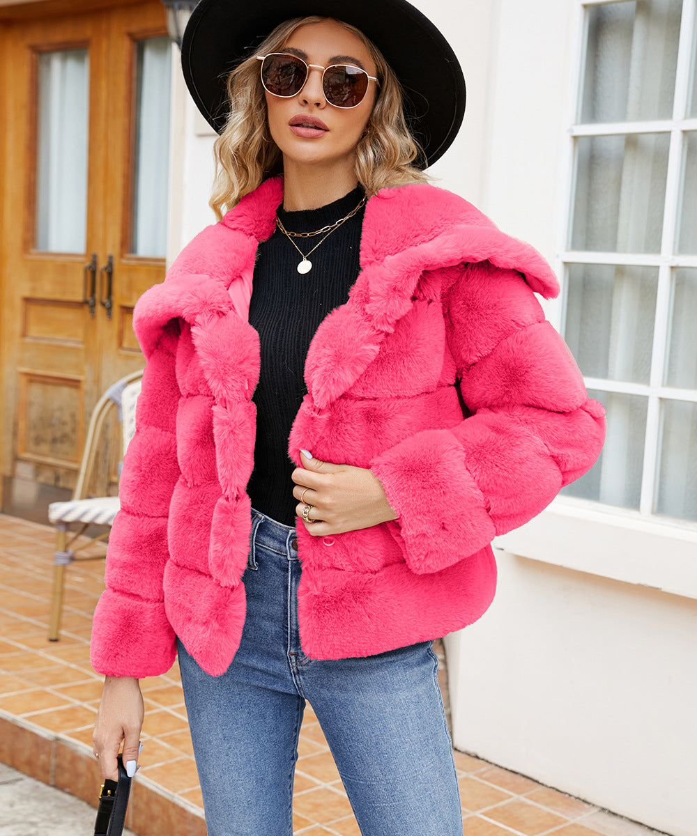 Damen Fleece-Puffjacke mit Kapuze EB