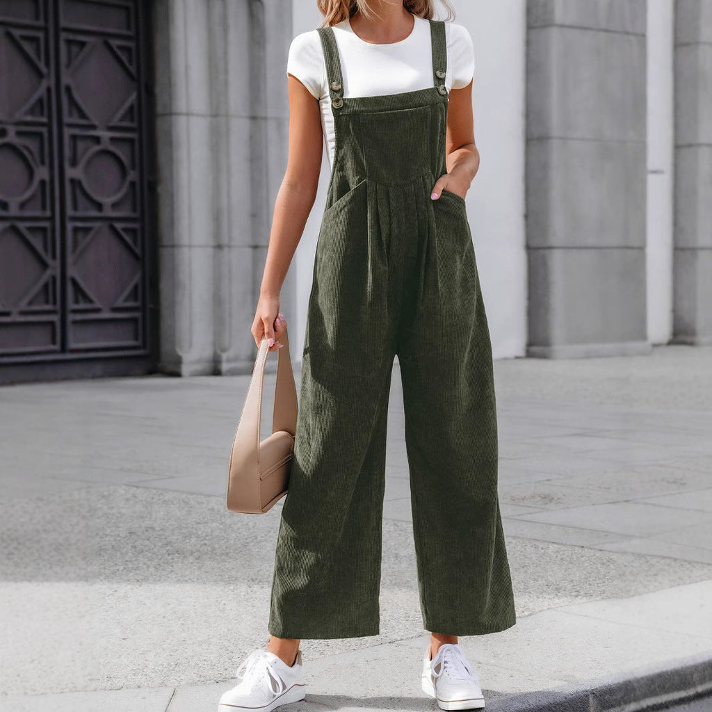 Lässige Damen-Cordlatzhose mit weitem Bein und verstellbaren Trägern