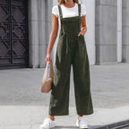 Lässige Damen-Cordlatzhose mit weitem Bein und verstellbaren Trägern