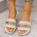 Damen dekorative Zehenstegsandalen mit buntem Schmuckdesign EB