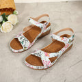 Damen Bequeme Wedge-Sandalen mit breitem Riemen und floralem Design EB