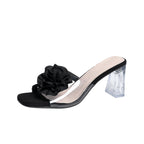 Damen Absatzsandalen mit floralen Applikationen und transparentem Blockabsatz EB