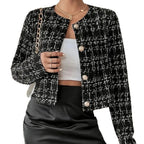 Damen elegante Übergangsjacke mit strukturiertem Muster und goldenen Knöpfen EB