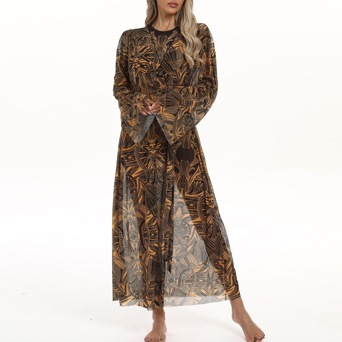 Damen eleganter Strandkimono mit floralem Muster EB
