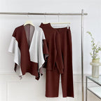 Damen modisches Strick-Loungewear-Set mit asymmetrischem Design EB