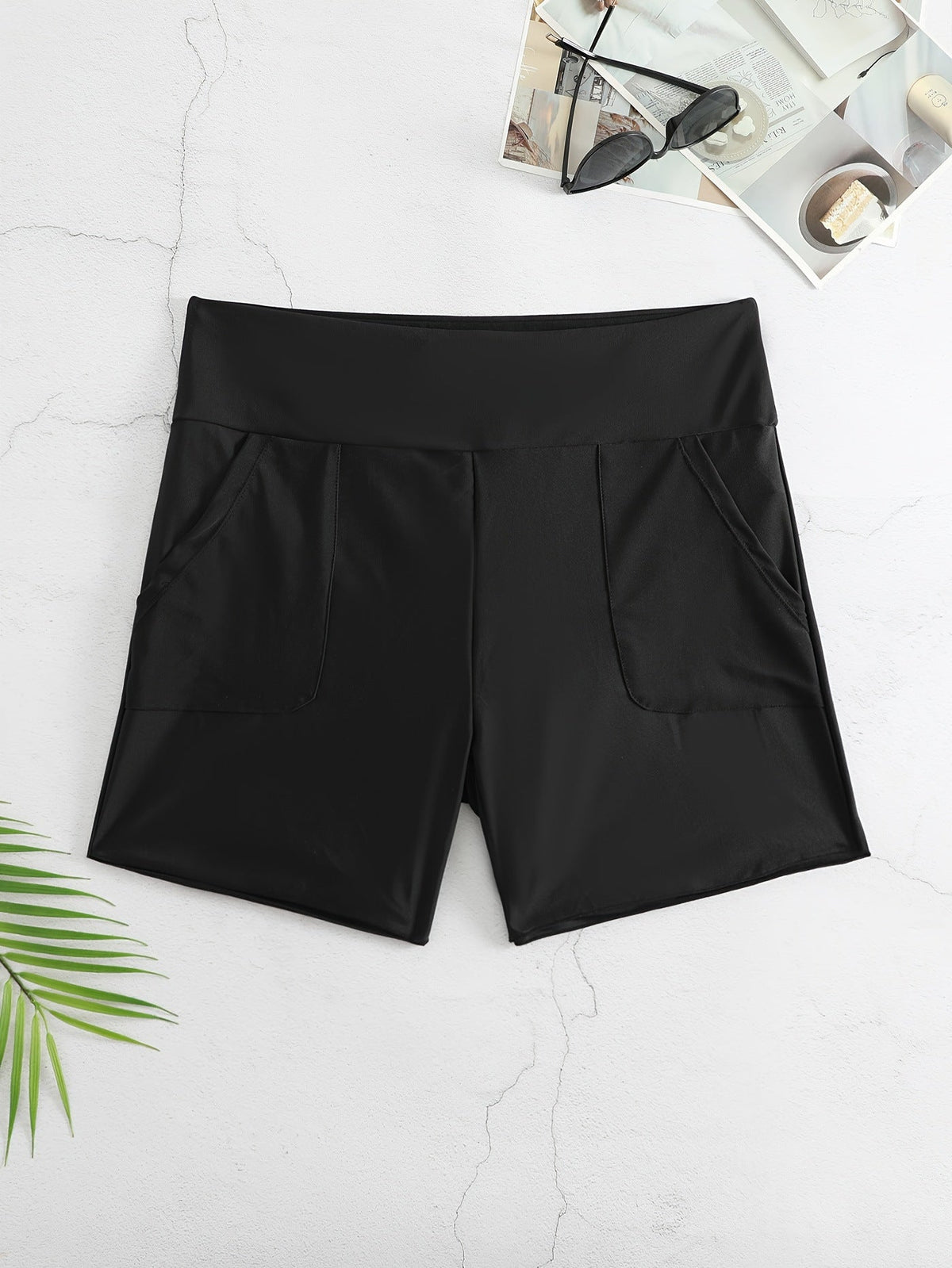 Damen-Badeshorts mit hohem Bund und Seitentaschen