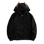 Damen Kapuzenjacke mit kreativen Ohren-Details und praktischem Reißverschluss EB