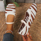 Damen Bequeme Ballerinas mit elastischer Riemchenverbindung und modischem Zebra-Design EB