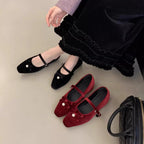 Damen bequeme Ballerinas mit dekorativem Riemen und Perlendetail EB