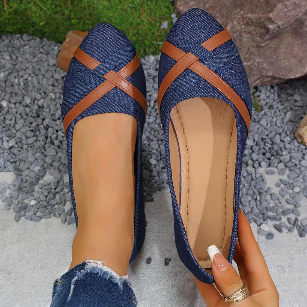 Damen Ballerinas aus Denim mit eleganten Lederapplikationen EB