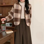 Damen Freizeitblazer mit eleganter Karomusterung und Knopfdetails EB