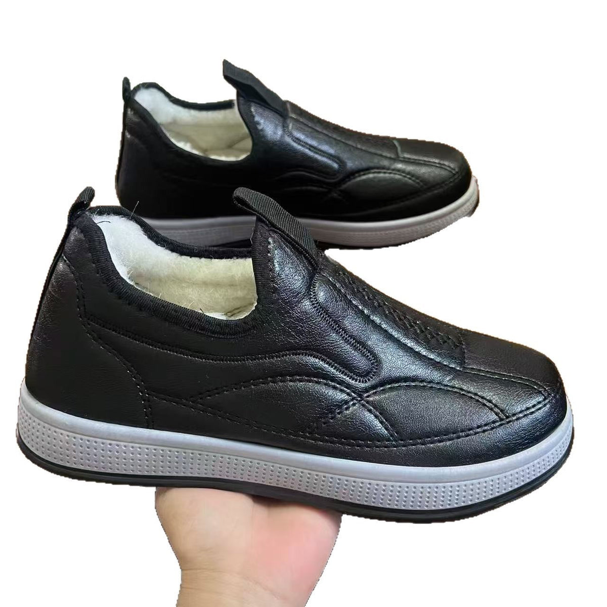 Damen Bequeme Lammfell gefütterte Slipper Schuhe EB