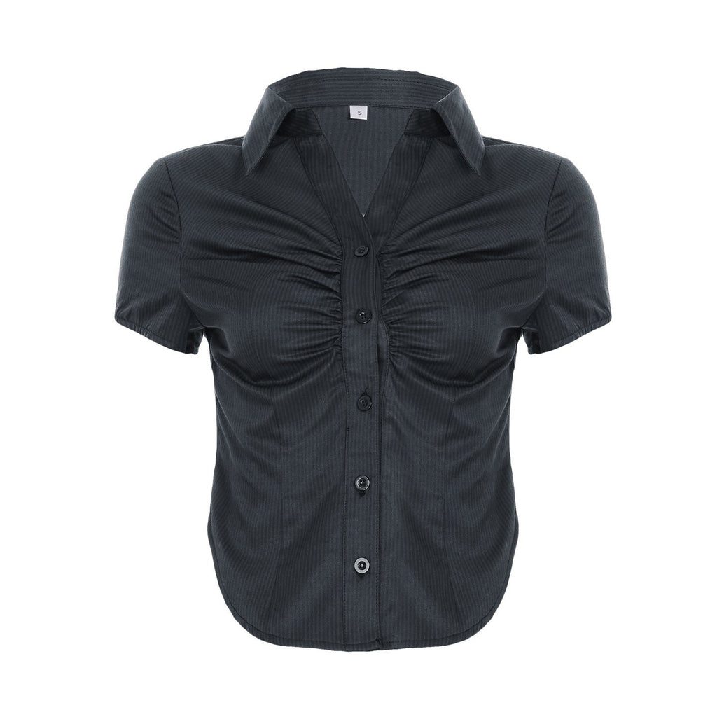 Damen Kurzarmbluse mit Raffung und eleganter Knopfleiste EB