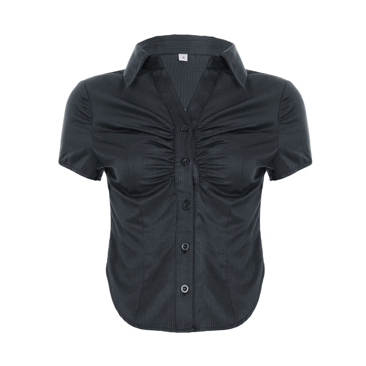 Damen Kurzarmbluse mit Raffung und eleganter Knopfleiste EB